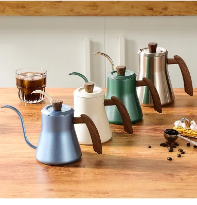 Coffee Pot Stainless Steel Pour Over Long-spout Precision Pourer Household Hand-brewing Kettle Wooden-style Handle Gift