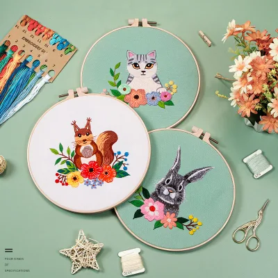 Diy Embroidery Kit Fox Beginners Sewing Embroidered Crafts Handmade Cross Stitch Kits Needlework Cute Animal Cross Stitch Kits