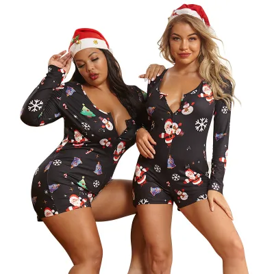2021 New Christmas Pajamas Custom Print Adult Onesie Women's Sleepwear
