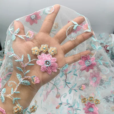 Factory-Direct Embroidered Jacquard Tulle Lace Fabric Tissu for Dress Gown Cheongsam & Hanfu Dresses Clothing Decorative Fabric