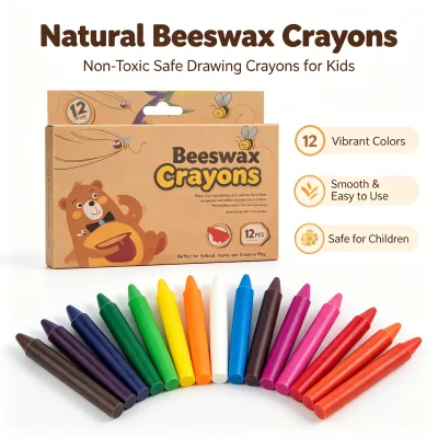 Natural Beeswax Crayons Safety Kids Drawing Crayon Bulk Wax Crayon for Kindergarten School Art Supplies OEM Custom Logo