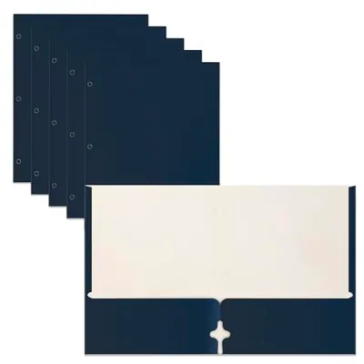 Custom Better Office Products Two Pocket Portfolio Folders, 50-Pack, Navy Blue, Letter Size Paper Folders, Dark Blue