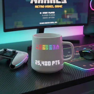 LED Smart Display Ceramic Coffee Mug Pixel Game Style Cup for Gaming Desk Setup Gift Home Office Decor