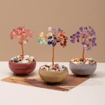 Gemstone Feng Shui Figurine Money Tree Bonsai Good Luck Chakra Balancing Reiki Healing Crystals Tree Ornament Table Decoration