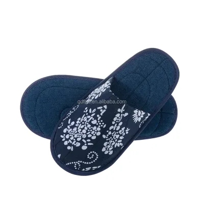 Hotel Blue Canvas Cotton Indoor Slipper Spa Disposable Brand Logo Shoes Custom Print Design