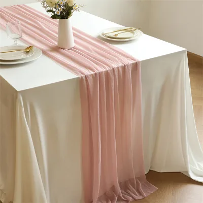 Romantic Gauze Table Runner Rustic Country Bohemian Style Sheer Chiffon Tablecloth for Outdoor Wedding Party Decoration