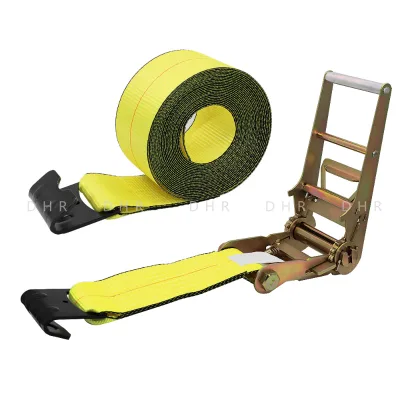 DHR OEM Custom DOT 4 Inch Heavy Duty Ratchet Tie 40ft 16200lbs Polyester Flat Hook Safety Factor 3:1 Truck Cargo Control
