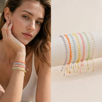 Wholesale Trendy Bohemia Handmade Colorful Bracelets Cylindrical Pearl Bead Handmade Woven String Bracelet for Women