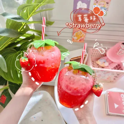 Summer Collection Cute Casual Strawberry Shaped Straw Cup Portable Bottle/Milk Tea Cup for Students Internet Children