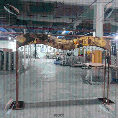 New Coming Wedding Gold Metal Backdrop With Crystal Beads Curtain Open Arch Backdrop