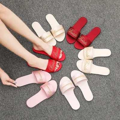 Embroidered Women's Satin Slippers Breathable Bridesmaid Wedding Shoes for Bride