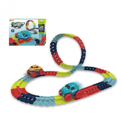 2025HY New Design 98pcs Diy Anti-gravity Kids Play Car Racing Changeable Slot Construction Toy Track