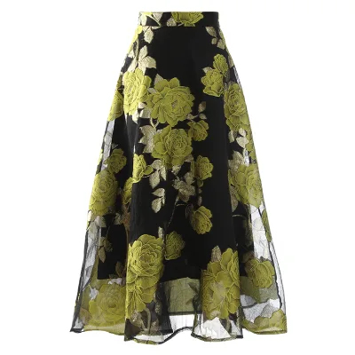 Embroidery Tulle Lace Spring Summer Autumn Top Fashion Heavy Industry Fashion Large Swing Skirts for Women Long Skirts