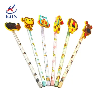 2023 High Quality Lemon Ribbon 4c Printed Paper Wrap HB Pencil with PVC Topper Charms Manufacture Wholesale Special Cute Pencil