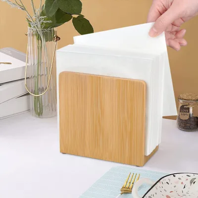 Farmhouse Rustic Natural Bamboo Paper Napkin Holder Stand Strong and Waterproof Napkins Holder for Restaurants