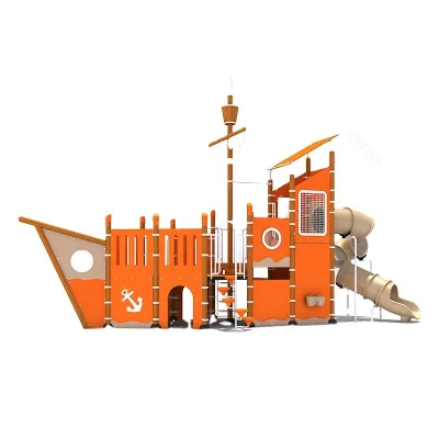 Custom New Design Amusement Park Equipment Wooden Pirate Ship Playground Slides Commercial