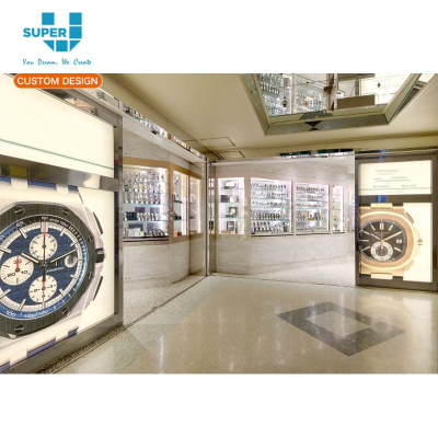 Retail Showroom Elegant Wood Vertical Texture Custom Wristwatch Store Interior Design for Luxury Watch Display