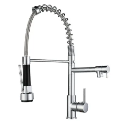 Brass Kitchen Brushed Hot Cold Water Single Handle Modern Double Outlet Pull Down Mixer Faucet