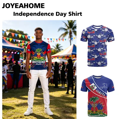Haitian National Pride Tshirt 1804 Independence Day Haiti Flag Palm Crest Graphic Short Sleeve Daily Party Wear