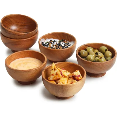 Handmade Eco-friendly Japanese Sauce Cup Natural Food Bowl Yogurt Small Dipping Cup Acacia Wood Bowl for Kitchen Restaurant