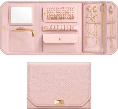 Large Capacity Mirror Storage Leather Jewelry Storage Foldable Travel Jewelry Box