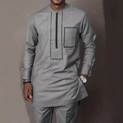 Men's Casual Simple Suit From Summer Autumn Collection Breathable Polyester Dashiki in African Ethnic Style
