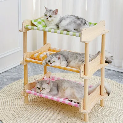 Solid wood multi-layer cat bed, pet bed for bedroom