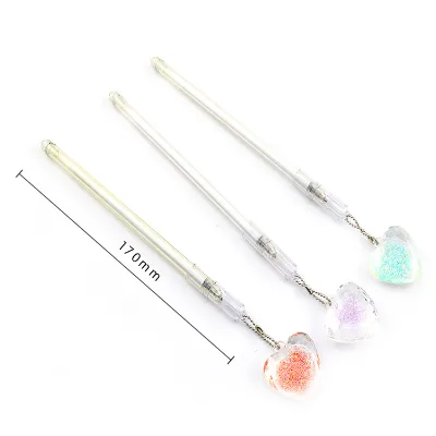 Custom Heart Charms Pendent Gel Pens with Colorful 0.5mm Black Ink Light Bulb Pen with Crystal love Pendant