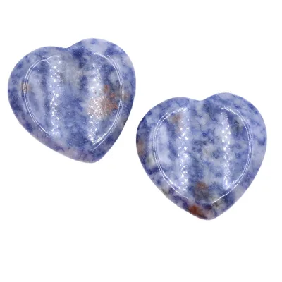 DIY Natural Crystal Portable Blue Spot Jade Heart-Shaped Stone Thumb Worry Relieving Stone Decompression Meditation Stone