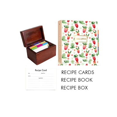 Recipe Wooden Recipe Box With Cards and Divider,Recipe 3 Ring Binder 8.5x11 | Full-Page With Clear Protective Sleeves and Color