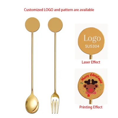 Cathylin Custom Logo Pattern Christmas Business Gifts Fruit Fork Stainless Steel 304 Cutlery in Box