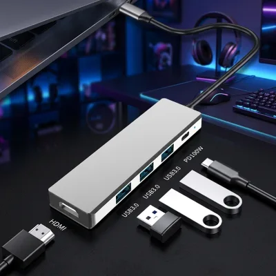 5-Port USB-C Hub 4K for PD 100W Charging Aluminum Alloy Shell in Stock