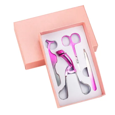 Hot Sale 4-Pcs Portable Eyelashes & Tools Set Lash Curler Eyelash Applicator Tweezers Scissors Custom Logo Box Low MOQ Vendors