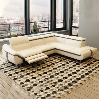 Modern Style Adjustable Headrest Couch Living Room Leather l Shape Recliner Sofa Set Villa Home Furniture