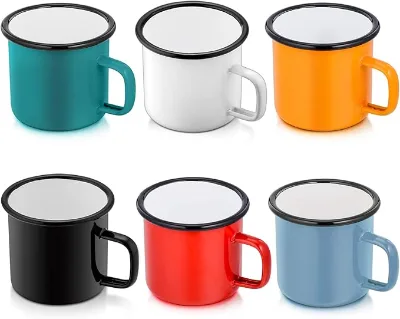 Wholesale Custom Colored 12oz Vintage Travel Coffee Cup with Spoon Sublimation Metal Enamel Camping Mug