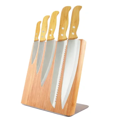 New Design Bamboo Block Royalty Line Kitchen Knife Set
