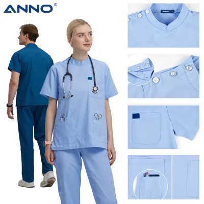 ANNO Uniformes Medicos V Neck Summer Woven Uniforms With Custom Logo for Medical Clinic Hospital Workwear