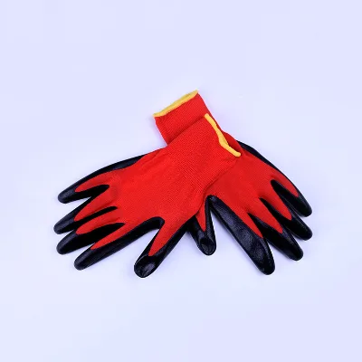 13G Thick Polyester Shell Nitrile Coated Working Glove Smooth Finish With Flexible Wrist Abrasion Resistant Oil Proof Heavy Duty