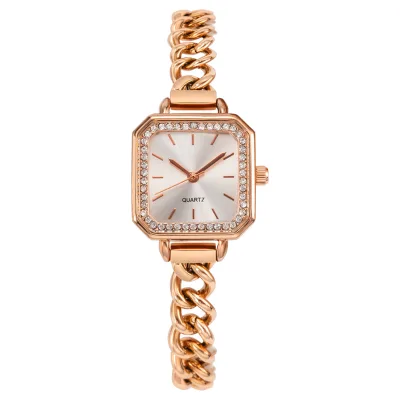 Antique Montre Femme Wristwatch for Women Rose Gold Color Brass Square with Fashion Gold Chain Dress Band Ladies Girls' Watches