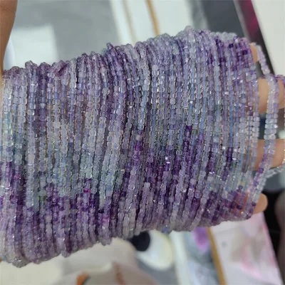 Genuine Natural Fluorite Gemstone Beads 2MM Multi-color Faceted Square Loose Beads