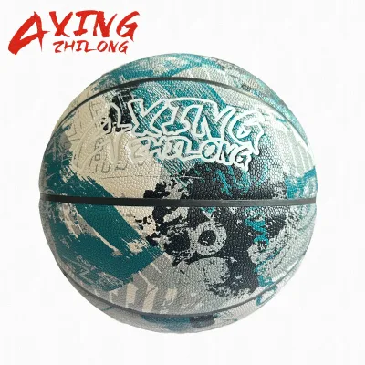 Custom logo Geometric graffiti Foamed pvc Leather basketball training indoor outdoor Green