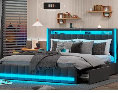 Smart Bed RGB Lighting Lift - Up Storage Bed Upholstered Bed For Bedroom Furniture Color