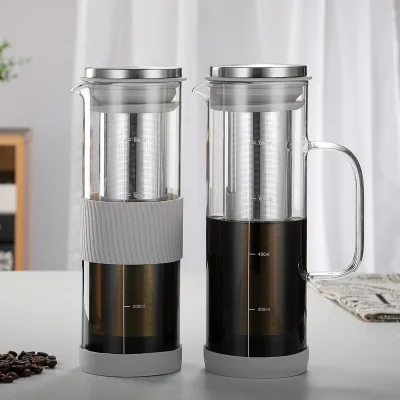 Hot Sale 800ml Handmade Luxury Cold Brew Coffee Pitcher Heat Resistant Glass Coffee Pot With Stainless Steel Filter