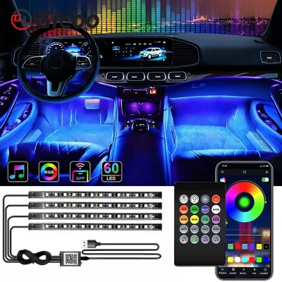 GICOO LED Car Foot Light Ambient Lamp With USB Remote Music Control Multiple Modes Automotive Interior Decorative RGB L