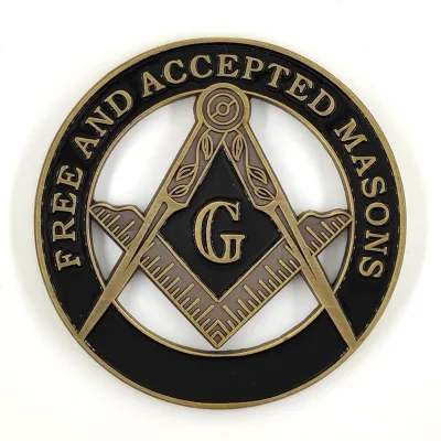 Antique Bronze Black Round Free and Accepted Masons Compass and square Masonic Auto Car Emblem