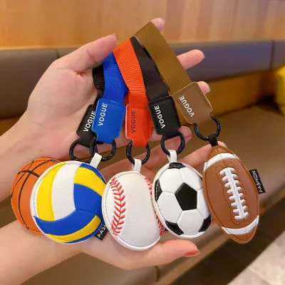 New Style Eco-friendly Leather Coin Holder Keychains Baseball Basketball Volleyball Ball-Shaped Designs Small Charms for Women's