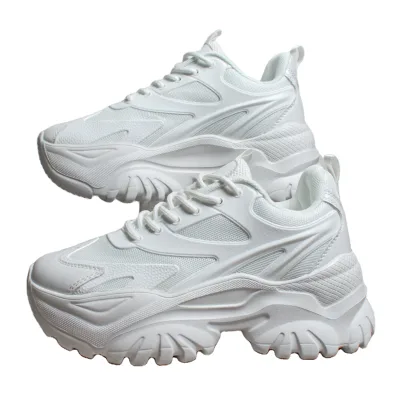 Light Weight White Women Chunky Sneakers,Mesh Lace-Up Front Sneakers