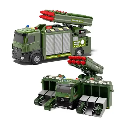 Friction Military Truck Toy Missile Military Model Inertia Car Toy Car Deformation Storage Track with Lights & Sound