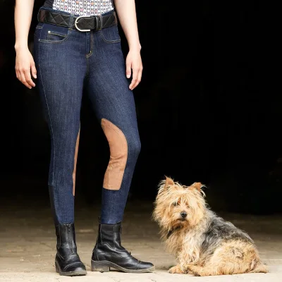 Custom Jeans Pants Two Way Stretch Eco Fabric Equestrian Clothes Ladies Knee Patch Breeches Denim