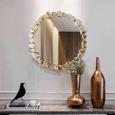 Home Decor Gift Glam Irregular Geometric Gold Metal Abstract Wood Wall Mirror for Entryway